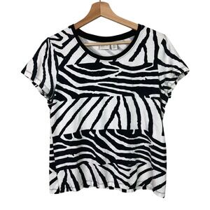 Zenergy‎ by Chico's Zebra Print Rhinestone Embellished TShirt Size 1 (US Medium)
